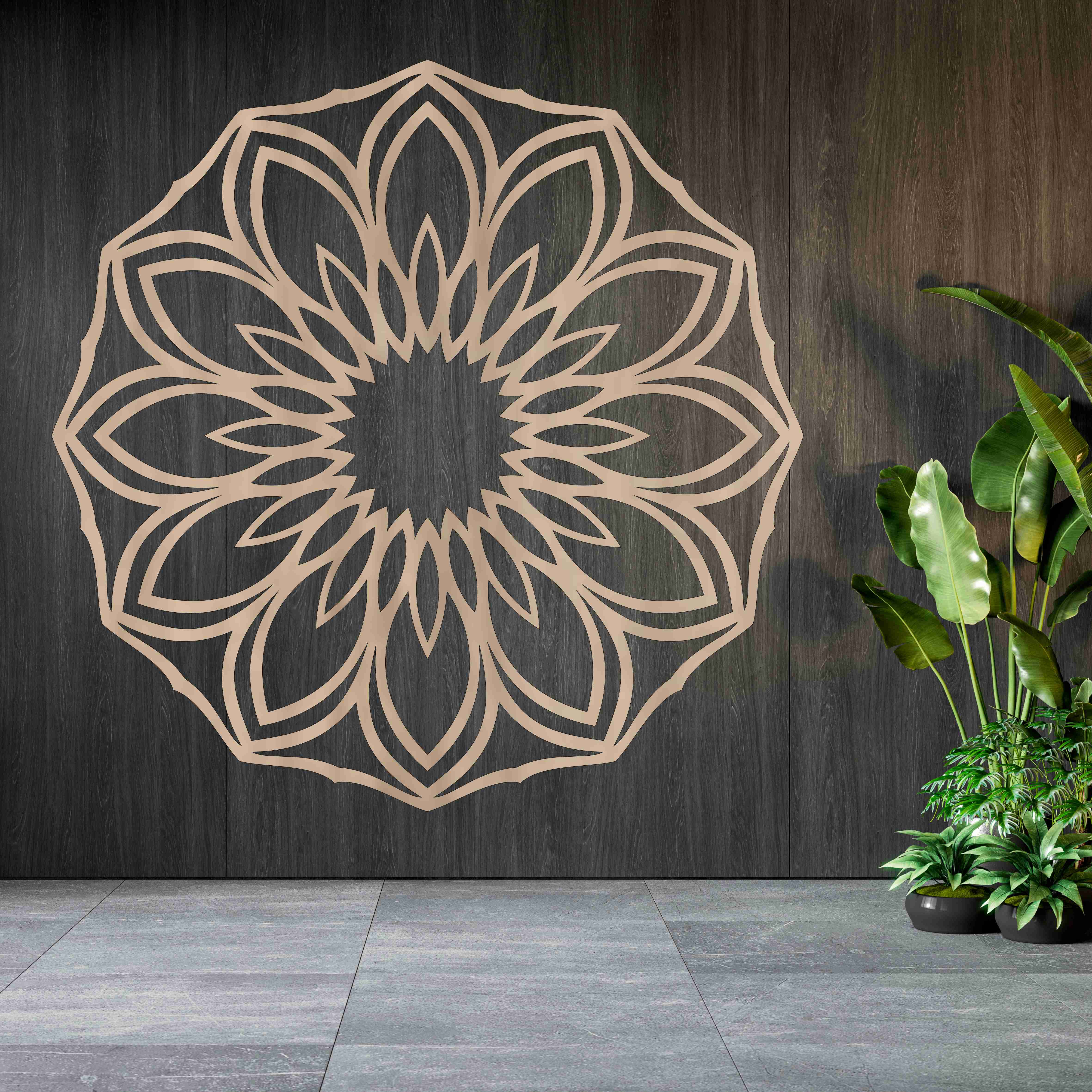 Hölzernes Mandala an der Wand - Blume