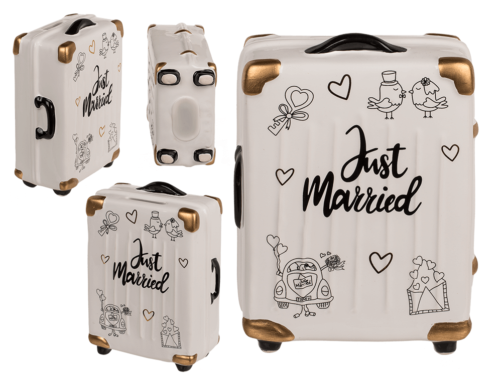 Keramik-Geldkassette Koffer - Just married