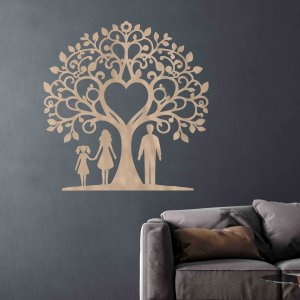 Familienbaum aus Holz für die Wand - Mama, Papa und Tochter
