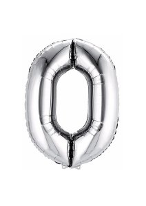 Silberner Folienballon Nummer 0 - 106 cm