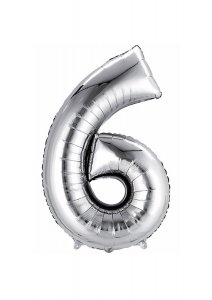 Silberner Folienballon Nummer 6 - 106 cm