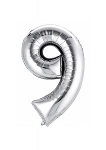 Silberner Folienballon Nummer 9 - 40 cm