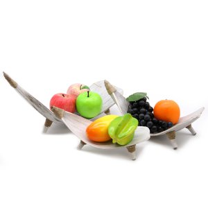 Kokosnussblatt-Fruchtschalen-Set- Weiß gewaschen