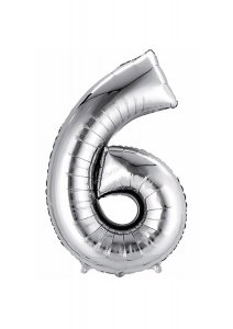 Silberner Folienballon Nummer 6 - 80 cm
