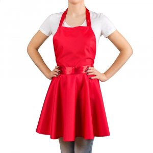 Rote Küchenschürze in Form eines Kleides