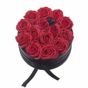 Geschenkbox mit Seifenblüten - 14 rote Rosen - Kreis