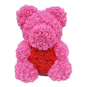 Teddybär aus Rosen - rosa mit Herz 40 cm