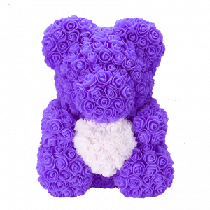 Teddybär aus Rosen - lila mit Herz 40 cm