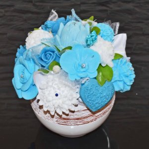 Seifenstrauß im Keramiktopf - Hochzeit Blau