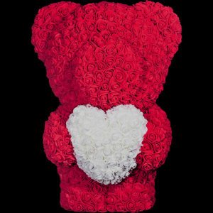 Teddybär aus Rosen - burgunderrot mit Herz 40 cm